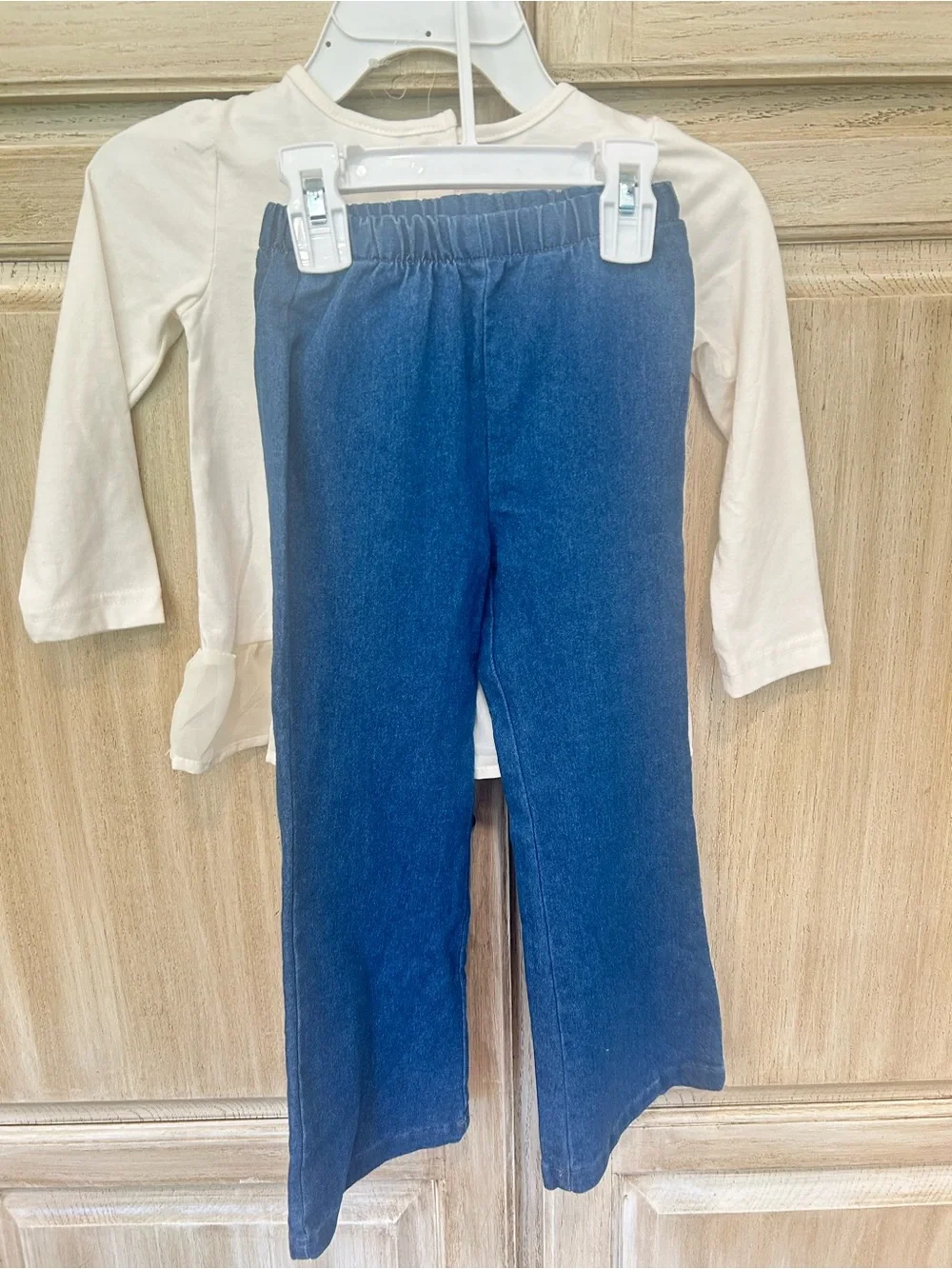 Pink & White Tweed jacket and jeans Set with White Ruffle Top - Picture 3 of 6